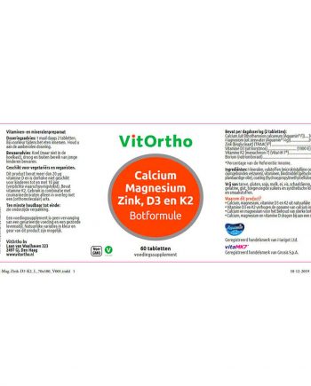 VitOrtho Calcium Magnesium Zink, D3 en K2 (60 tabletten)