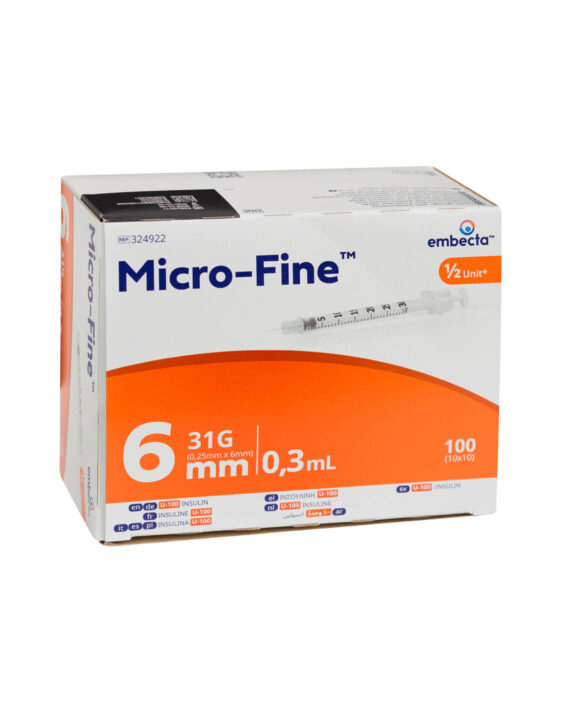 embecta Seringues à insuline Micro-Fine U-100 0,3ML 6MM 31G (100 pièces)
