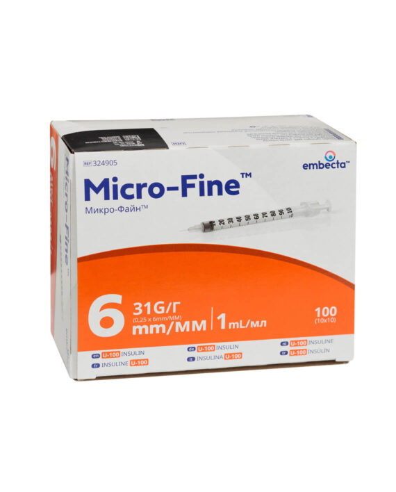 embecta Seringues à insuline Micro-Fine U-100 1ML 6MM 31G (100 pièces)